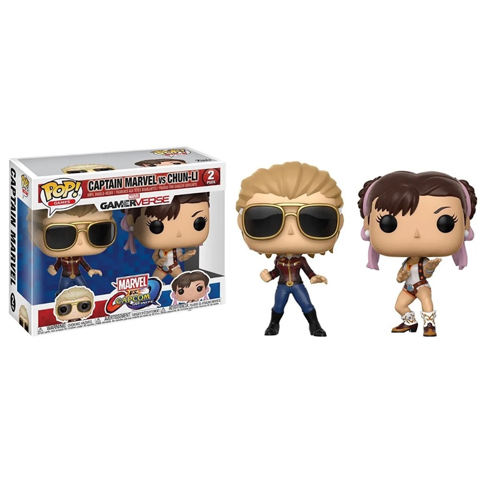 NIB Funko pop 2 pk Captain Marvel vs Chun-Li vinyl figures Marvel vs Capcom